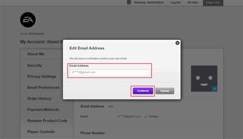 ea change email without verification code