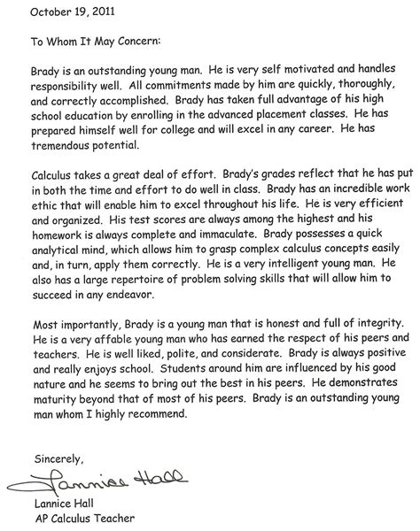 Eagle Scout Parent Letter of Recommendation