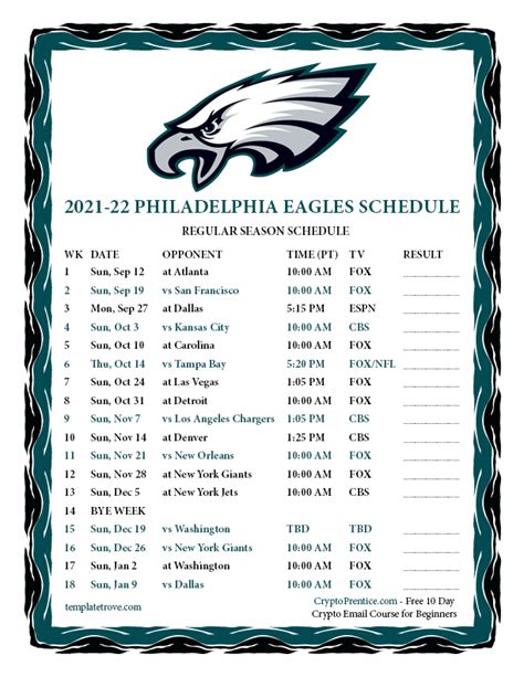 eagles 2021 2022 schedule printable