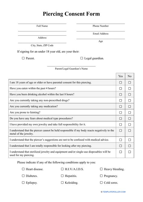 ear piercing consent form template