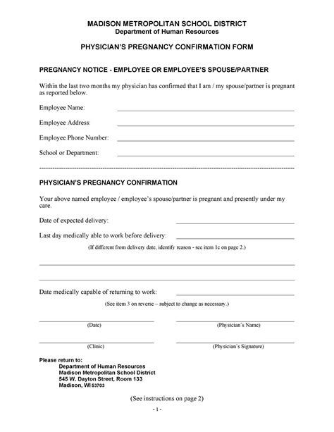 Early Pregnancy Loss Printable Proof Of Miscarriage Form
