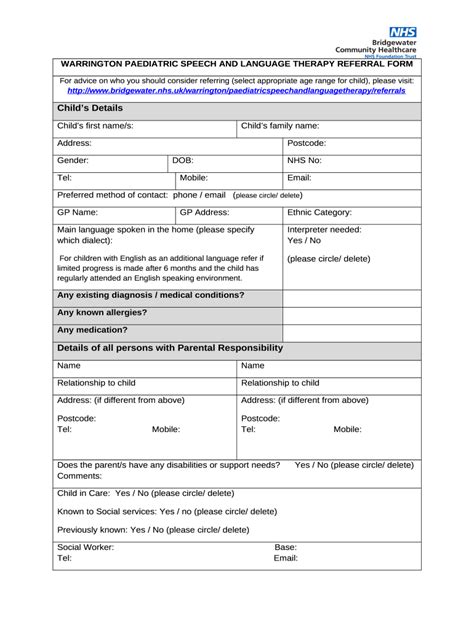 early years speech and language referral form