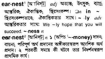 earnest request meaning in bengali with example