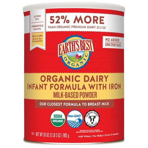Earth's Best Organic Dairy Infant Powder Formula with Iron, Omega3 DHA