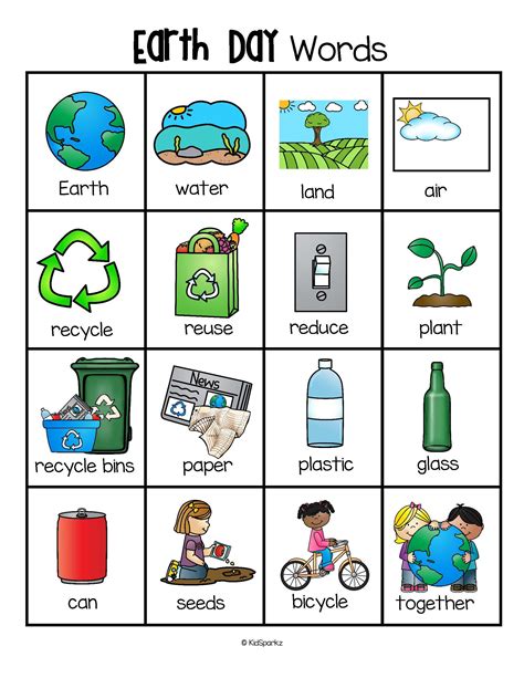 earth day vocabulary words for preschoolers