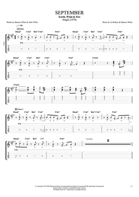 earth wind and fire september guitar tab