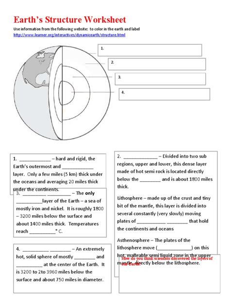 Earths Structure Worksheet Pdf Printable
