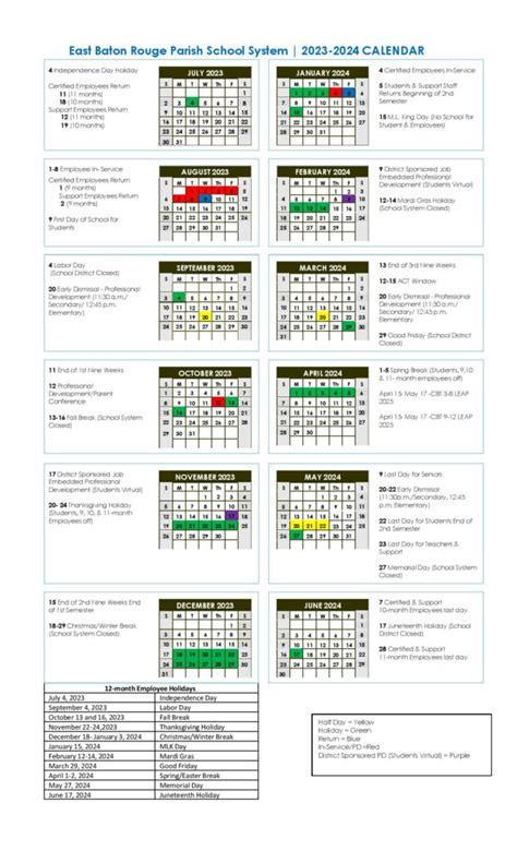 East Baton Rouge Parish School Calendar 2024