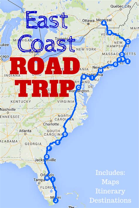 East Coast Usa Map Road Trip