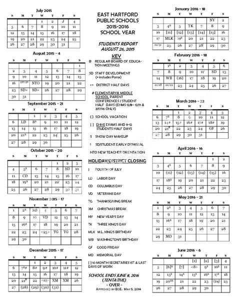 East Hartford Public Schools Calendar