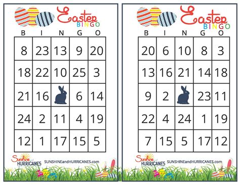 Easter Bingo Cards With Numbers