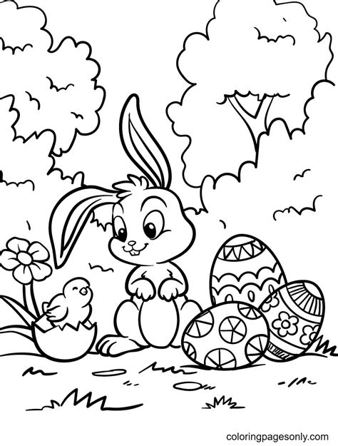 easter bunny and chicks coloring pages