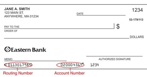 eastern bank account number