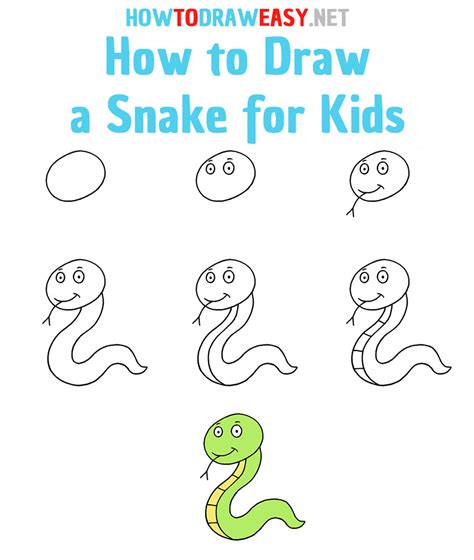 How to Simple Draw a Cartoon Snake Step by Step for Kids