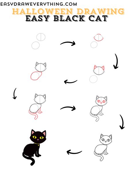 Easy Black Cat Drawing Tutorial Printable