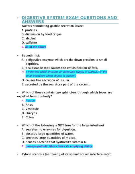 Easy Digestive System Questions And Answers