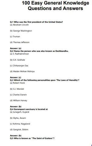 easy general knowledge questions with answers pdf