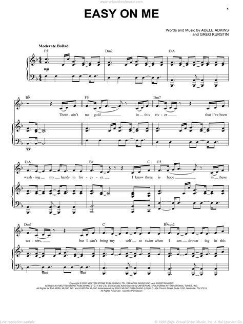 easy on me piano sheet