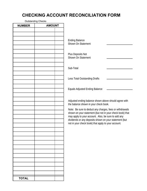 Easy Printable Checkbook Reconciliation Sheet
