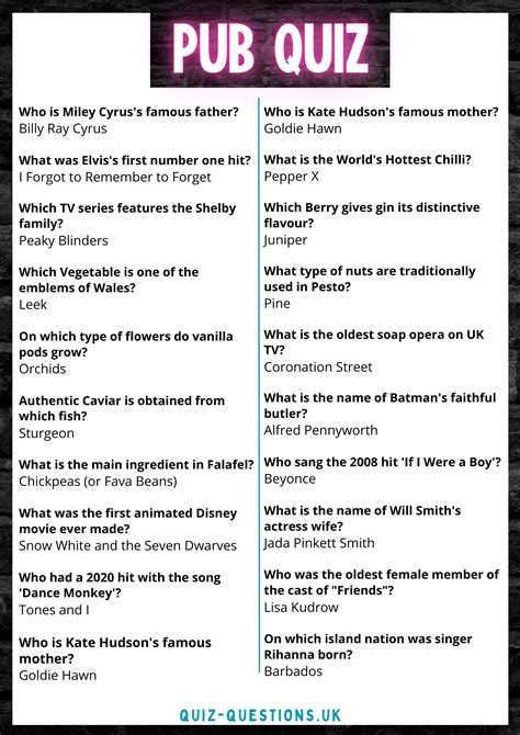 easy pub quiz questions and answers