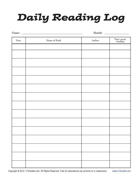 Easy Reading Log Printable For Engineering Students