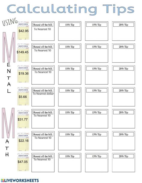 Easy Tip Math Worksheet