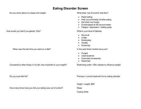 Eating Disorder Screen Printable