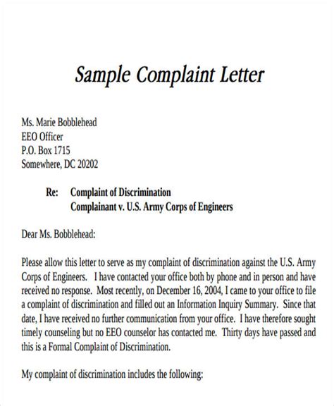 eb complaint letter format