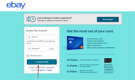 ebay mastercard credit card login page