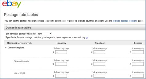 Ebay Postage Rates