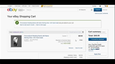 ebay shopping cart shows 1 item