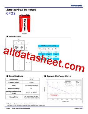 Ebl 6F22 9V Battery Datasheet