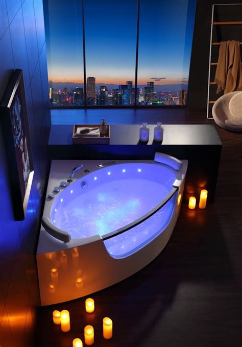 Whirlpool Badewanne Monaco Eckbadewanne mit 12 Massage Düsen + Beleuchtung Sprudelbad Eckwanne