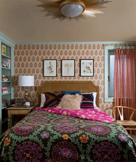 This eclectic bedroom is cozy and peaceful.