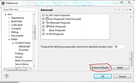 Eclipse Code Completion No Default Proposals