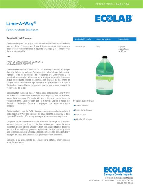 Ecolab Lime-A-Way Instructions