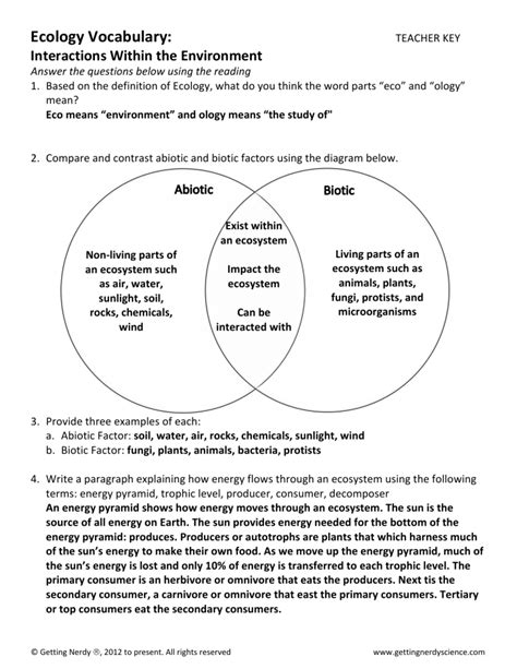 Interactions in Ecosystem Worksheet WordMint