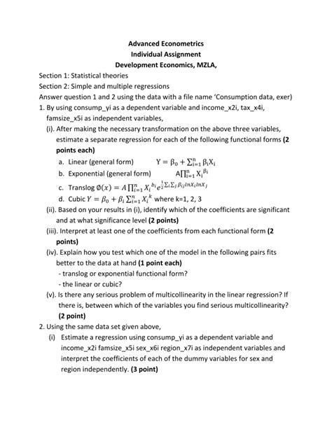 Econometrics Regression Analysis Assignment
