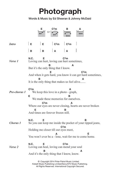 ed sheeran photograph lyrics chords 4th fret