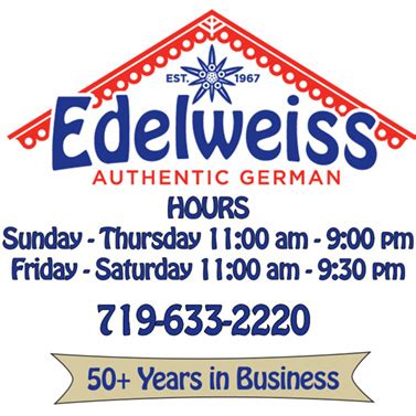 edelweiss german restaurant hours