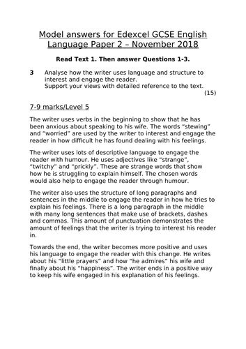 edexcel igcse english language paper 2 model answers