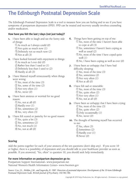 Edinburgh Depression Scale Printable