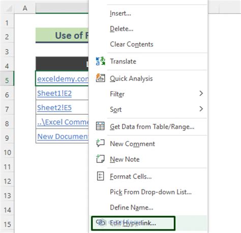 edit hyperlink in excel not showing