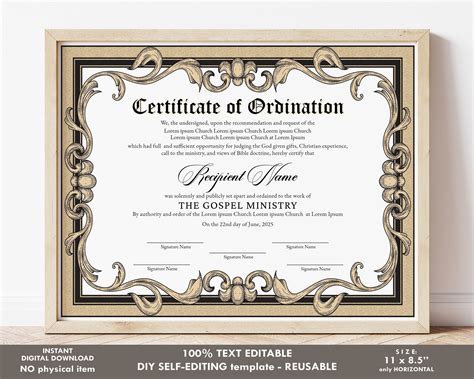 Ordination Certificate Templates Professional Template