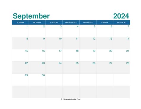 Editable Calendar September 2024