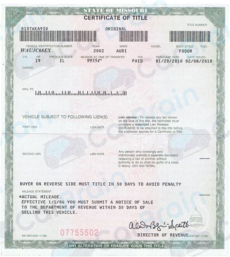 editable certificate ownership printable blank car title template