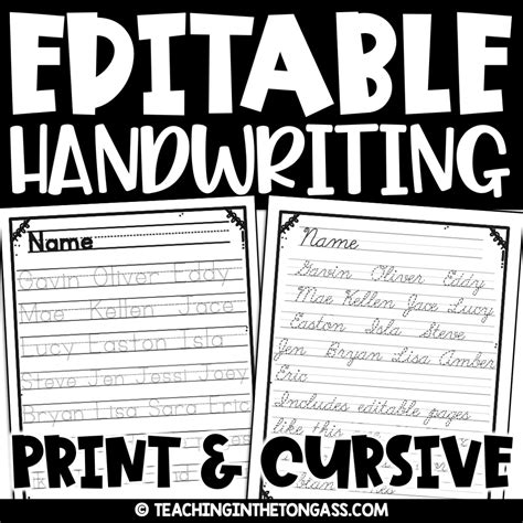 editable cursive handwriting practice printable template