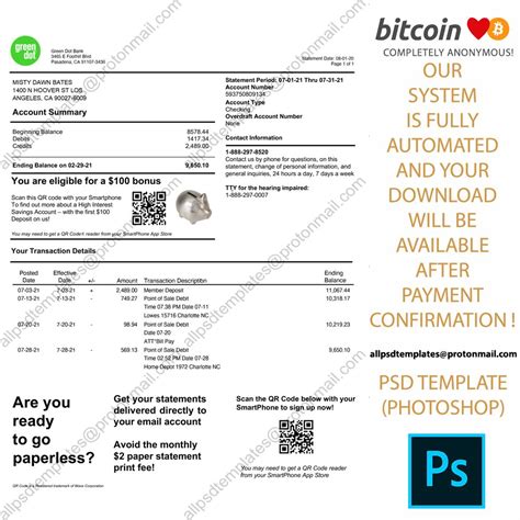 Editable Printable Printable Green Dot Bank Statement