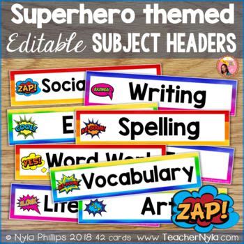 Editable Superhero Burst Printable Subject