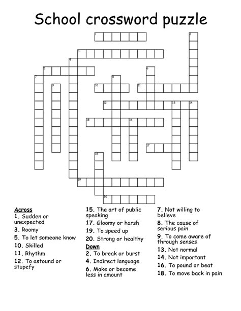 Example of an educational crossword puzzle printable
